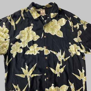 Tommy Bahama XXL Black Silk Hibiscus Bamboo Shirt 100% Silk